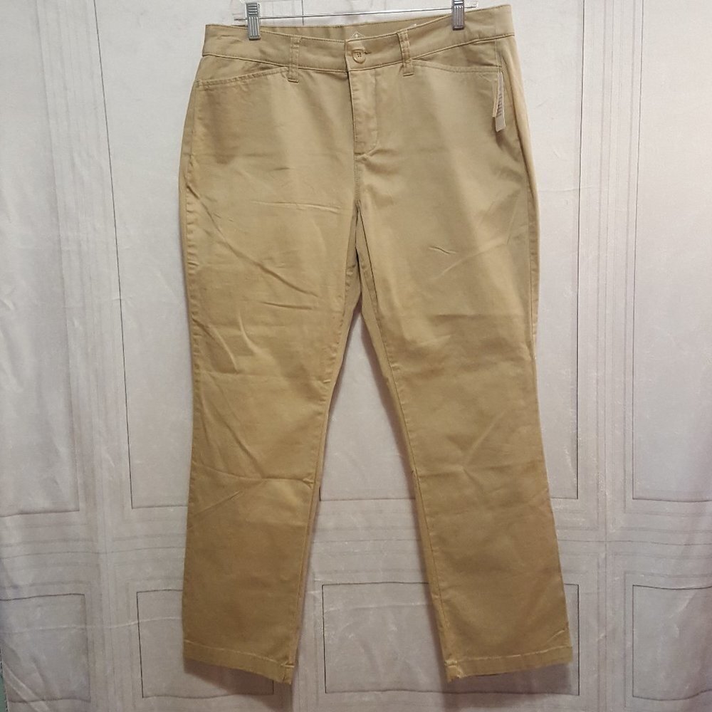 St. John's Bay Khaki Straight Leg Mid Rise NWT 14P